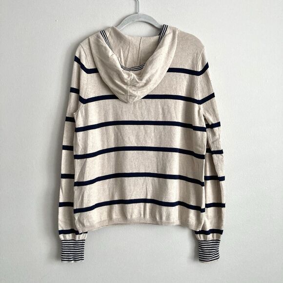 Faherty Womens Legend Sweater Hoodie Large Beige Navy Striped Pullover Casual - Picture 7 of 11